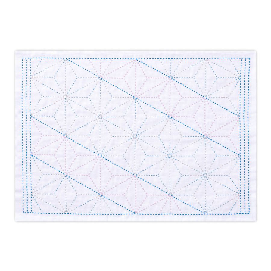 刺し子のランチョンマットキット ラメ糸 麻の葉