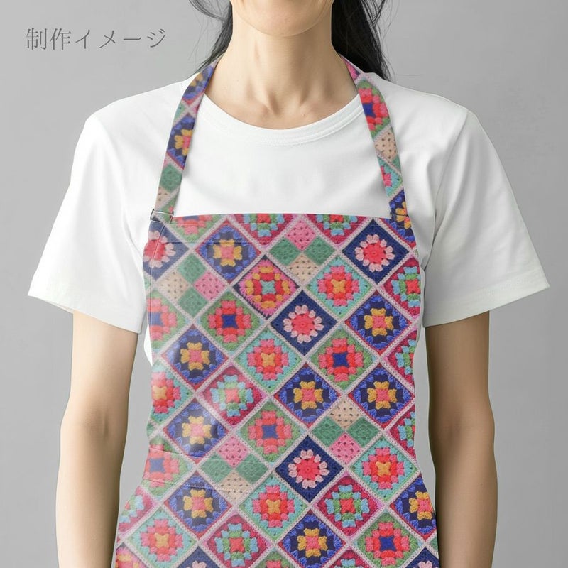 コットン生地 かぎ針編みのモチーフ柄(ブルーピンク) 10cm単位 切り売り