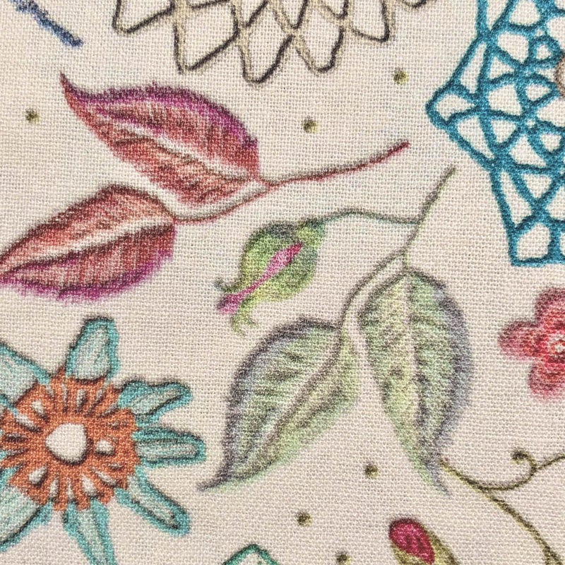 コットン生地 刺しゅう風プリント レースフラワー(ナチュラル) 10cm単位 切り売り