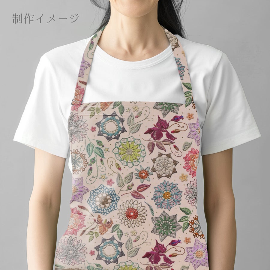 コットン生地 刺しゅう風プリント レースフラワー(ナチュラル) 10cm単位 切り売り