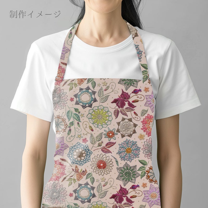 コットン生地 刺しゅう風プリント レースフラワー(ナチュラル) 10cm単位 切り売り