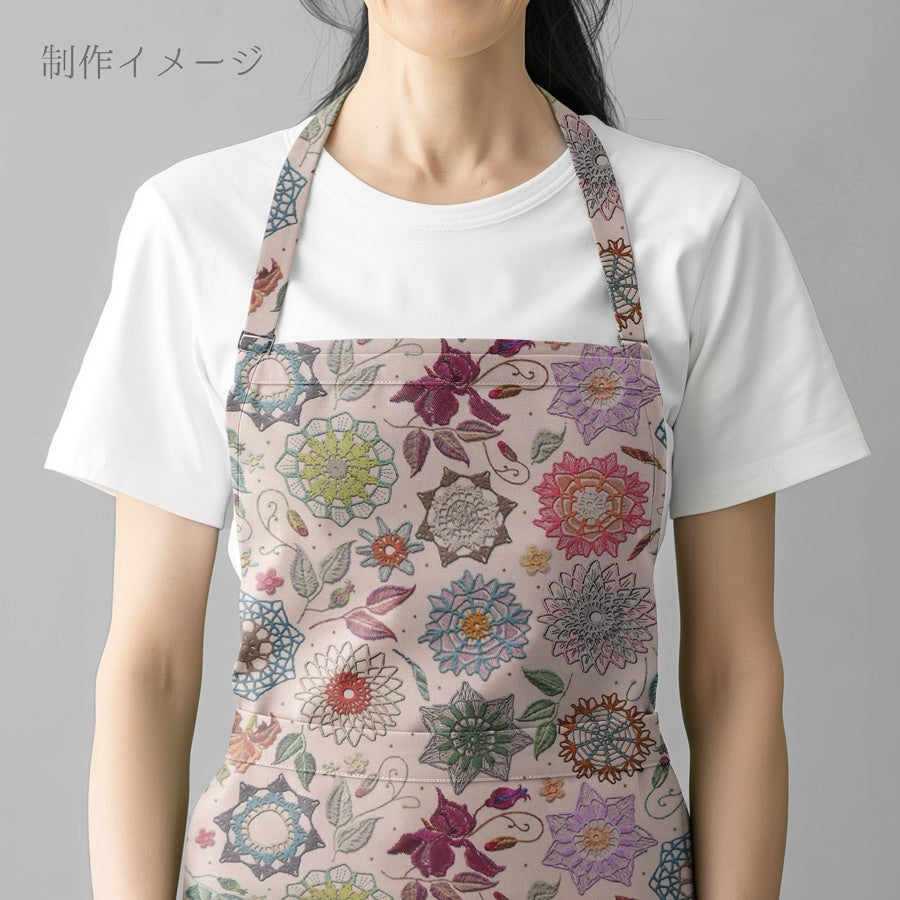 コットン生地 刺しゅう風プリント レースフラワー(ナチュラル) 10cm単位 切り売り
