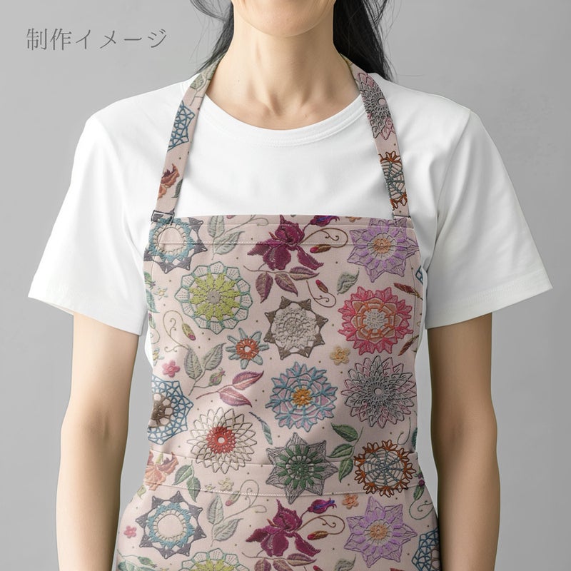 コットン生地 刺しゅう風プリント レースフラワー(ナチュラル) 10cm単位 切り売り