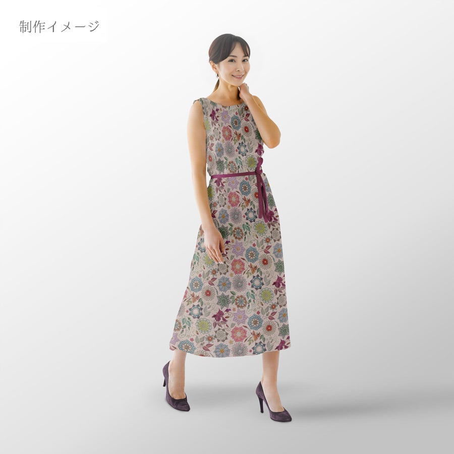 コットン生地 刺しゅう風プリント レースフラワー(ナチュラル) 10cm単位 切り売り