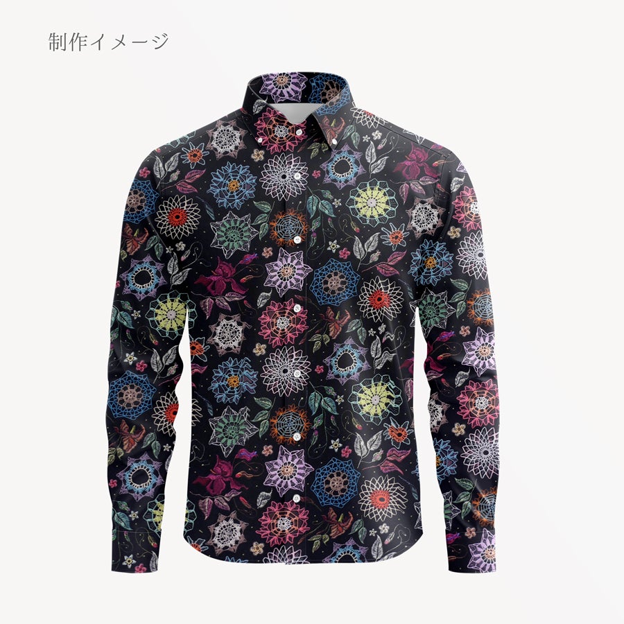 コットン生地 刺しゅう風プリント レースフラワー(ブラック) 10cm単位 切り売り