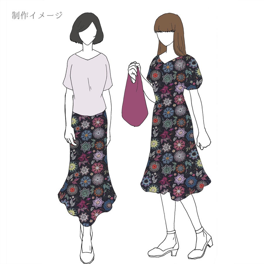 コットン生地 刺しゅう風プリント レースフラワー(ブラック) 10cm単位 切り売り