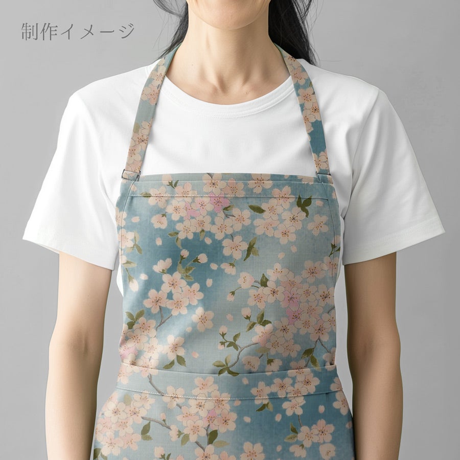 和柄コットン生地 春霞の桜(空色) 10cm単位 切り売り