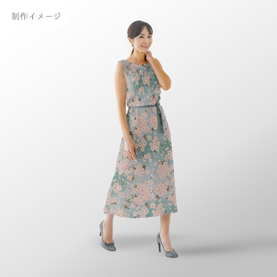 和柄コットン生地 春霞の桜(空色) 10cm単位 切り売り