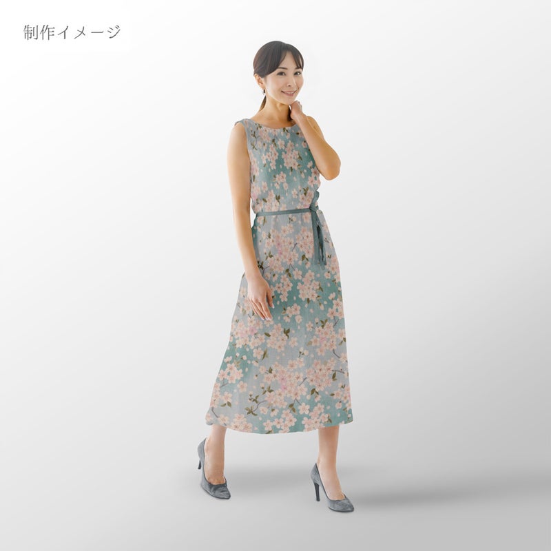 和柄コットン生地 春霞の桜(空色) 10cm単位 切り売り