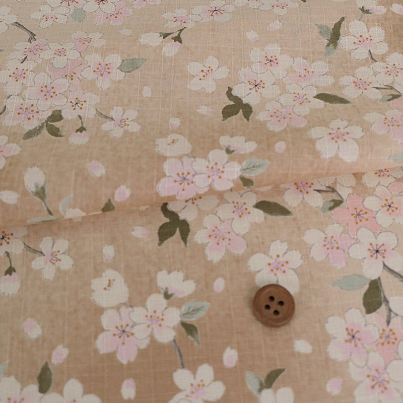和柄コットン生地 春霞の桜(ベージュ) 10cm単位 切り売り