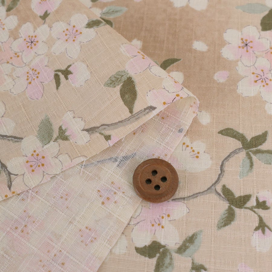 和柄コットン生地 春霞の桜(ベージュ) 10cm単位 切り売り