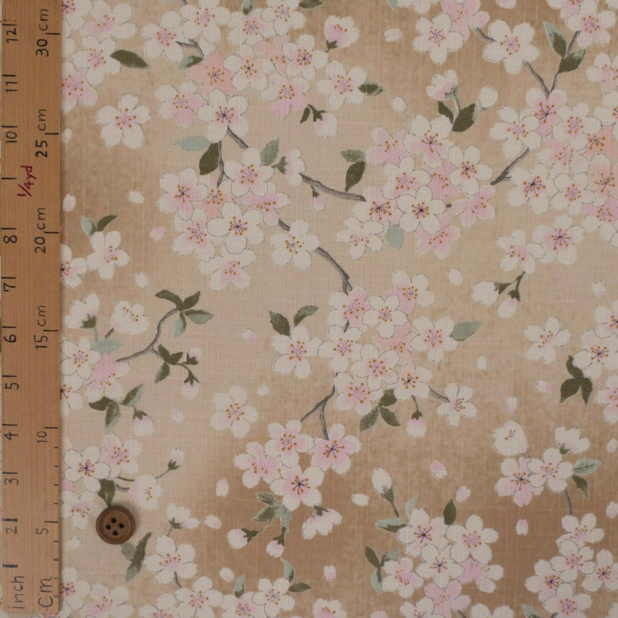 和柄コットン生地 春霞の桜(ベージュ) 10cm単位 切り売り