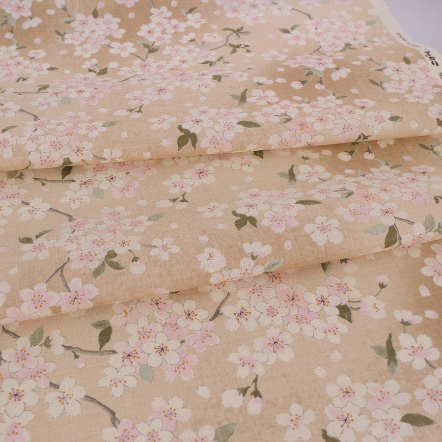 和柄コットン生地 春霞の桜(ベージュ) 10cm単位 切り売り