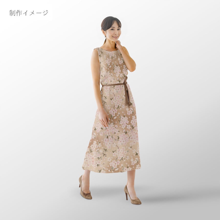 和柄コットン生地 春霞の桜(ベージュ) 10cm単位 切り売り