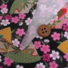 和柄コットン生地 桜に雅扇ちらし(黒) 10cm単位 切り売り