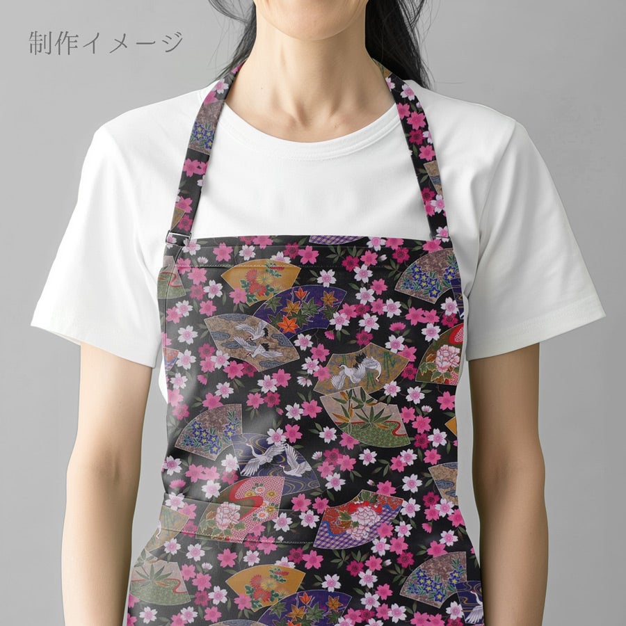 和柄コットン生地 桜に雅扇ちらし(黒) 10cm単位 切り売り