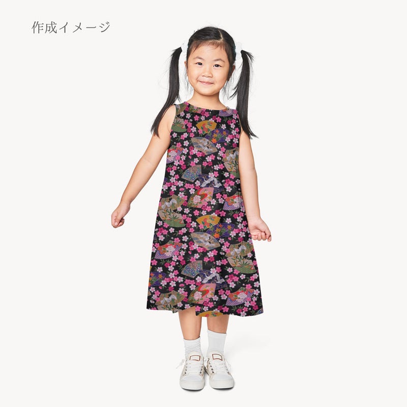 和柄コットン生地 桜に雅扇ちらし(黒) 10cm単位 切り売り