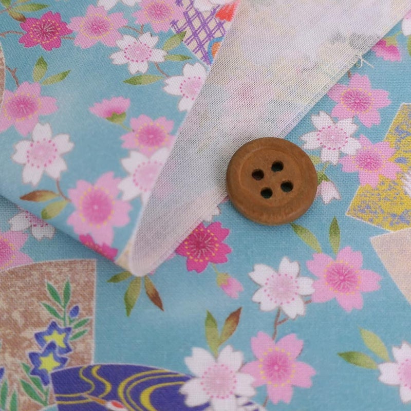 和柄コットン生地 桜に雅扇ちらし(空色) 10cm単位 切り売り