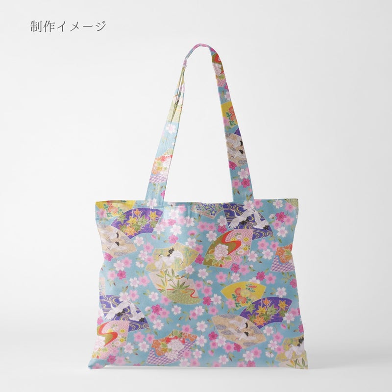 和柄コットン生地 桜に雅扇ちらし(空色) 10cm単位 切り売り