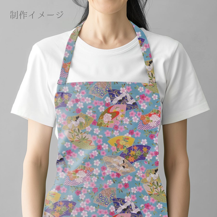 和柄コットン生地 桜に雅扇ちらし(空色) 10cm単位 切り売り