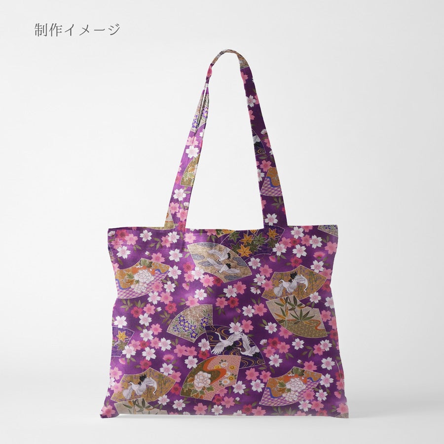 和柄コットン生地 桜に雅扇ちらし(紫) 10cm単位 切り売り