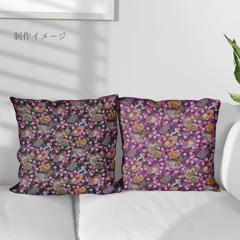 和柄コットン生地 桜に雅扇ちらし(紫) 10cm単位 切り売り