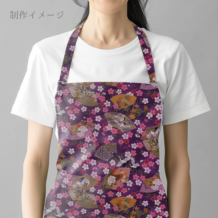 和柄コットン生地 桜に雅扇ちらし(紫) 10cm単位 切り売り