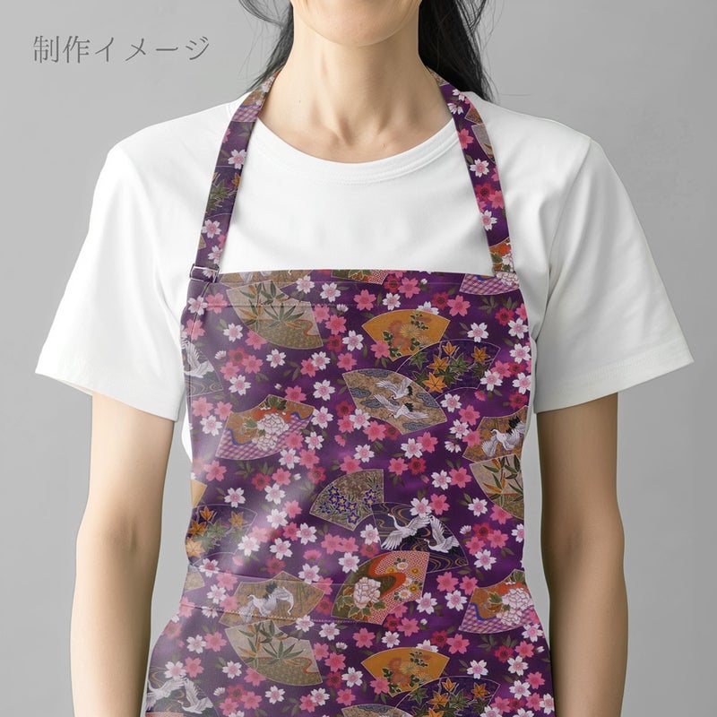 和柄コットン生地 桜に雅扇ちらし(紫) 10cm単位 切り売り
