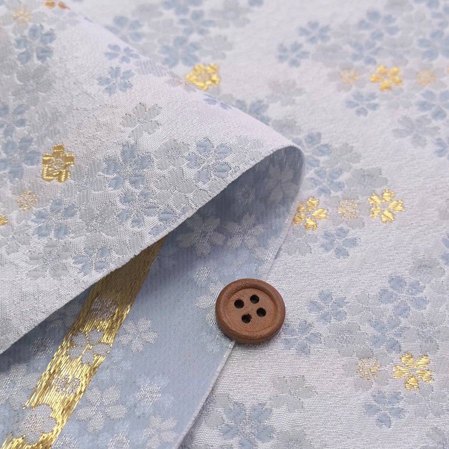 金襴生地(金らん) 桜波(白/水色) 10cm単位 切り売り