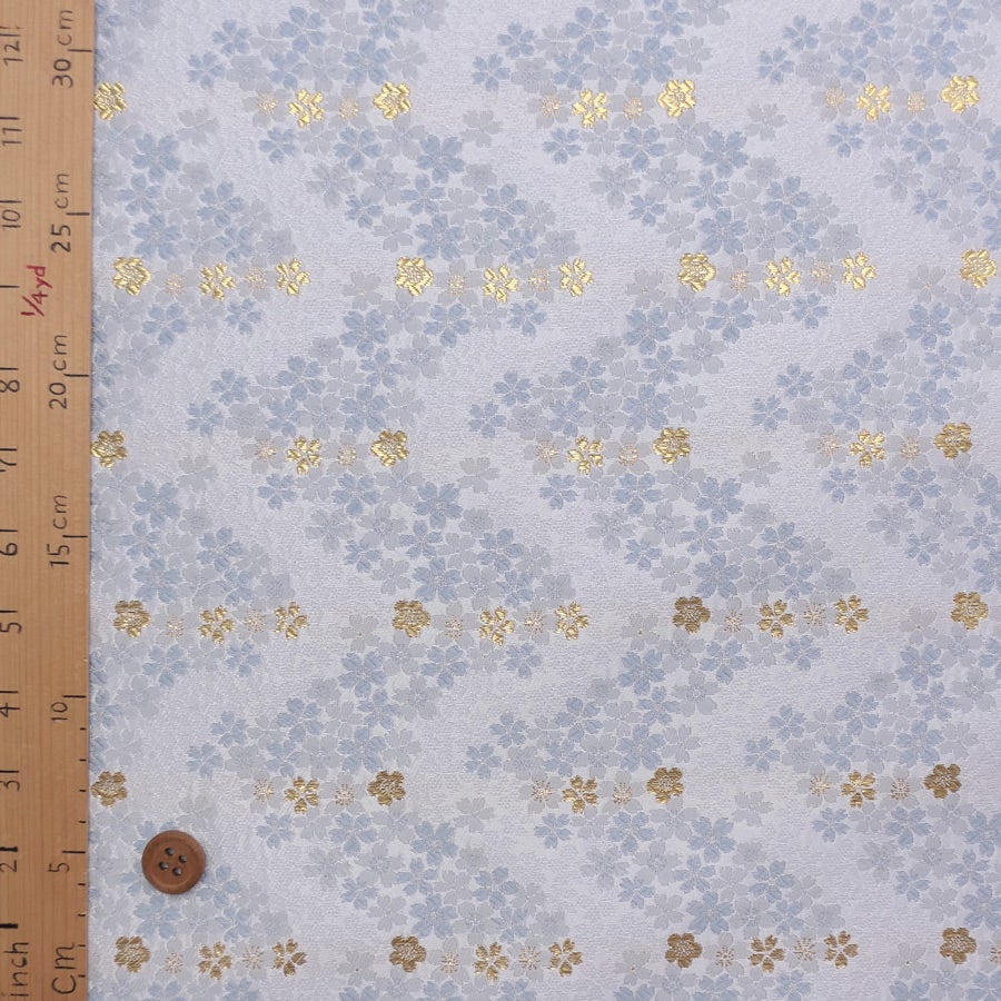 金襴生地(金らん) 桜波(白/水色) 10cm単位 切り売り