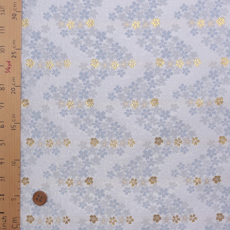 金襴生地(金らん) 桜波(白/水色) 10cm単位 切り売り