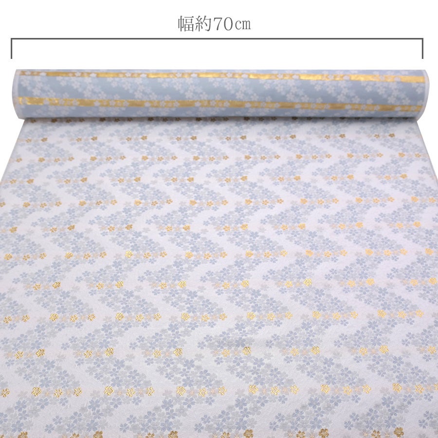 金襴生地(金らん) 桜波(白/水色) 10cm単位 切り売り |生地 和柄/和布