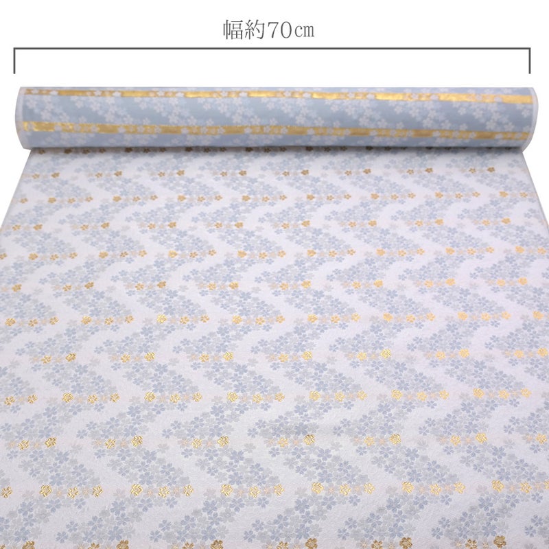 金襴生地(金らん) 桜波(白/水色) 10cm単位 切り売り