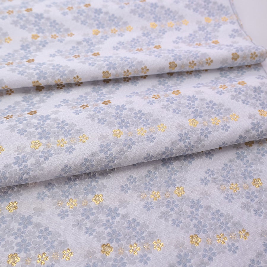 金襴生地(金らん) 桜波(白/水色) 10cm単位 切り売り