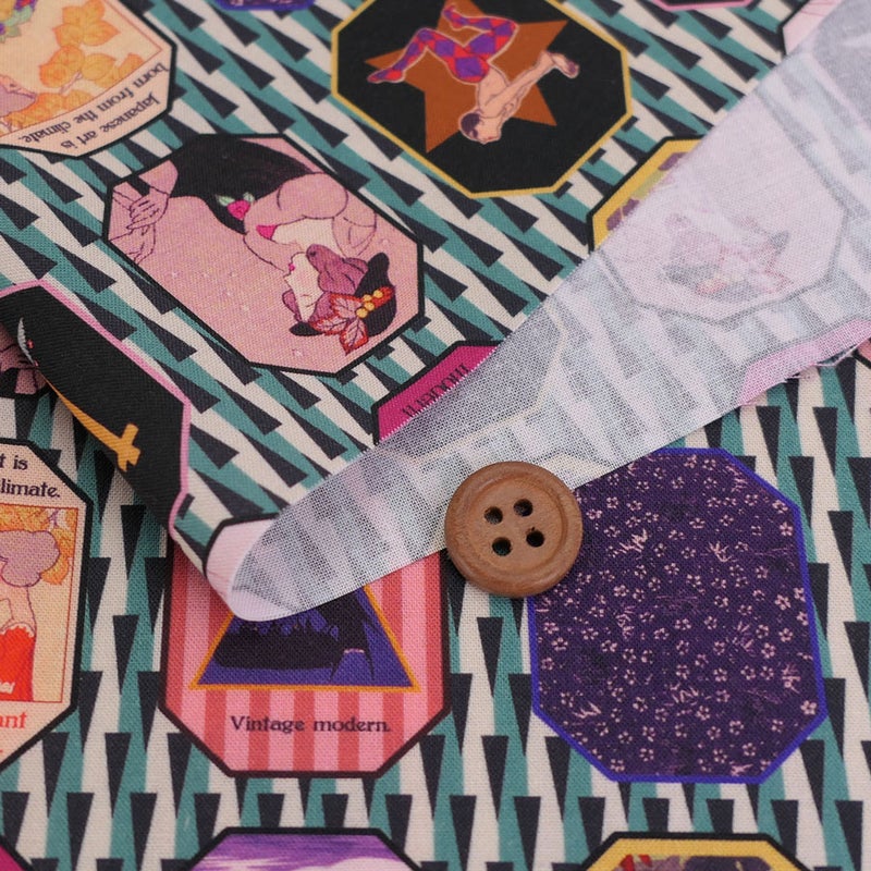 和柄コットン生地 レトロモダン額絵柄(シック) 10cm単位 切り売り