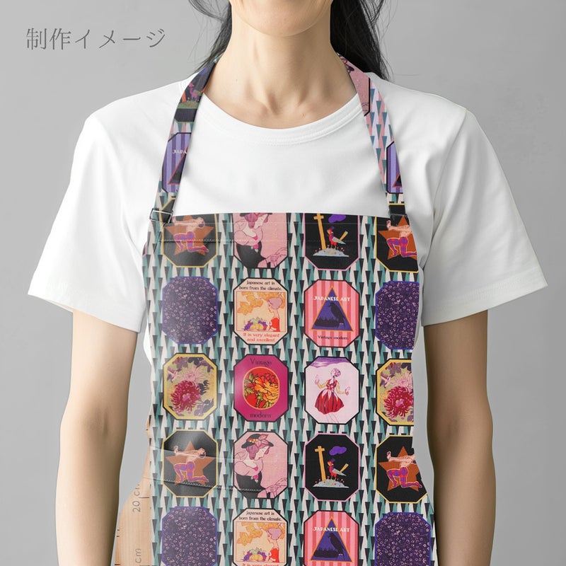 和柄コットン生地 レトロモダン額絵柄(シック) 10cm単位 切り売り