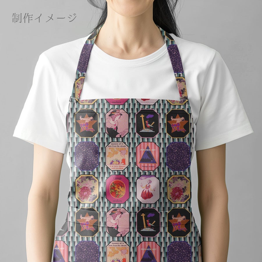 和柄コットン生地 レトロモダン額絵柄(シック) 10cm単位 切り売り
