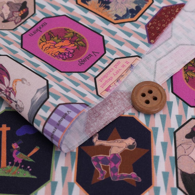 和柄コットン生地 レトロモダン額絵柄(ソフト) 10cm単位 切り売り