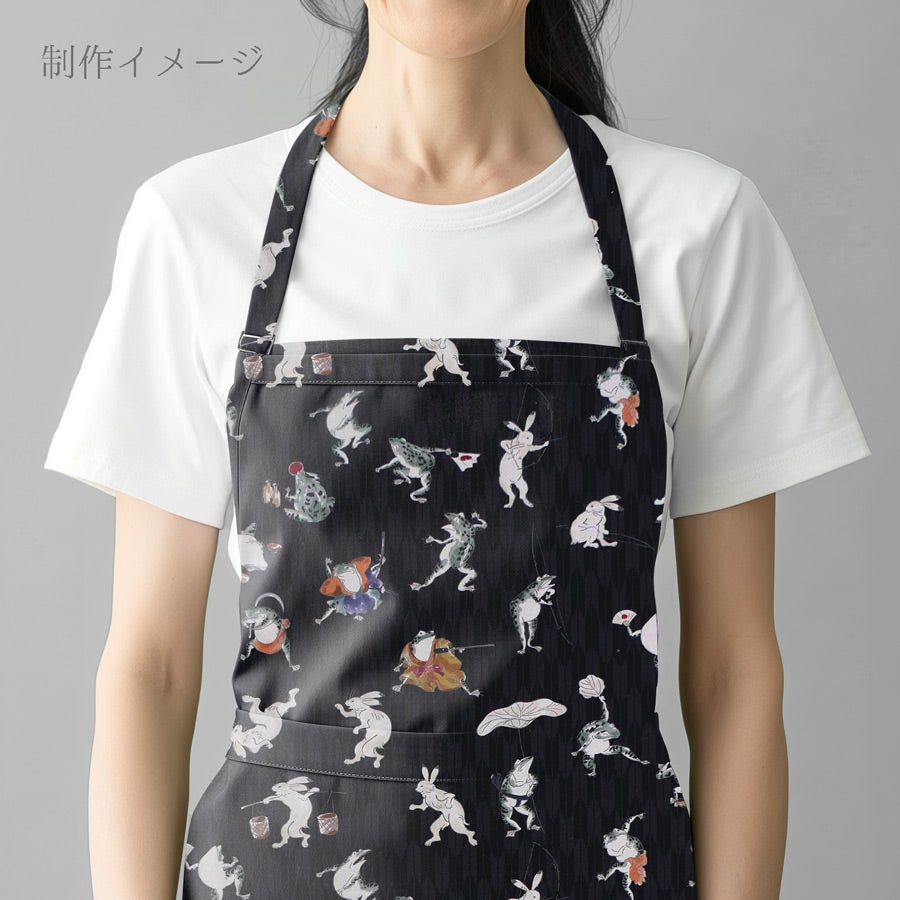 和柄コットン生地 鳥獣戯画風うさぎとかえる 10cm単位 切り売り