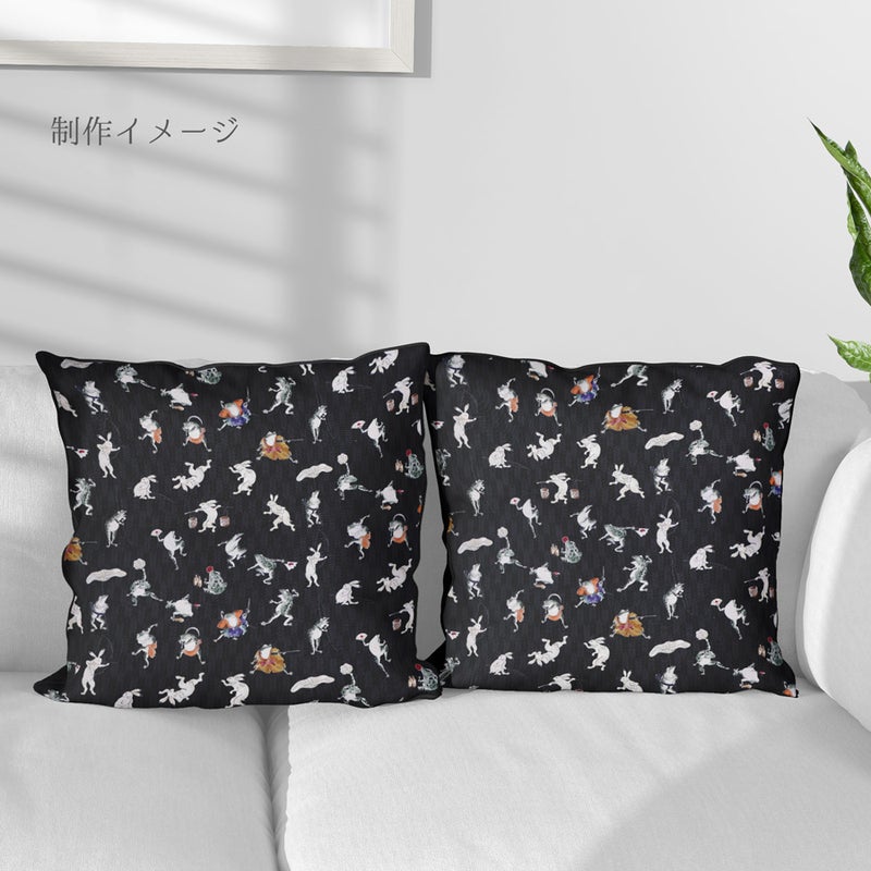 和柄コットン生地 鳥獣戯画風うさぎとかえる 10cm単位 切り売り