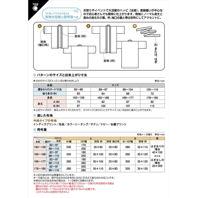 実物大型紙・お祭りハッピ 帯つき（成人男女）
