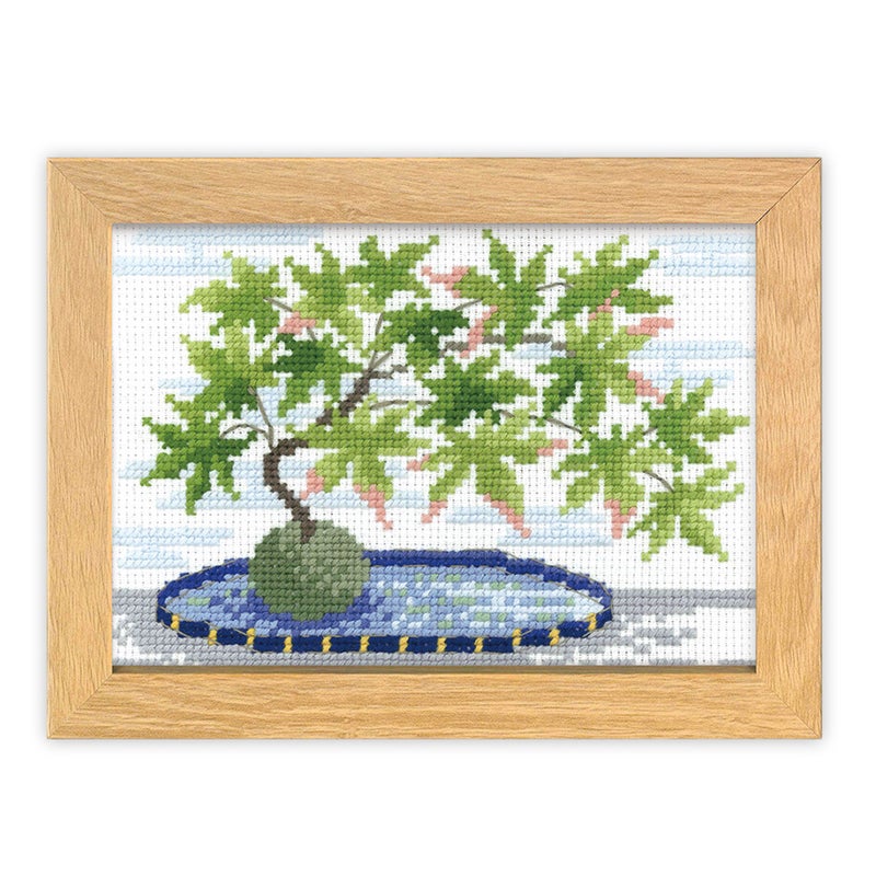 クロスステッチキット 12ヶ月の盆栽・8月 山紅葉 フレーム付