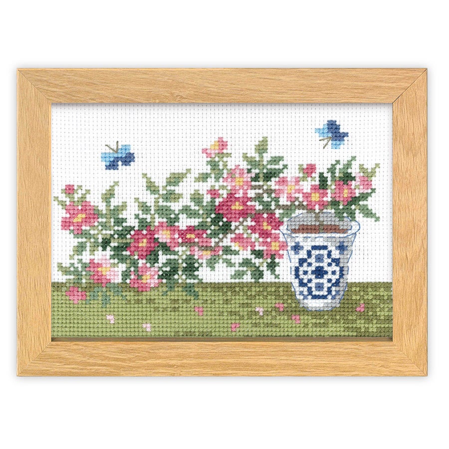 【希少】刺繍額　源頼朝 クロスステッチキット 12ヶ月の盆栽・5月 野薔薇 フレーム付 |生地 和