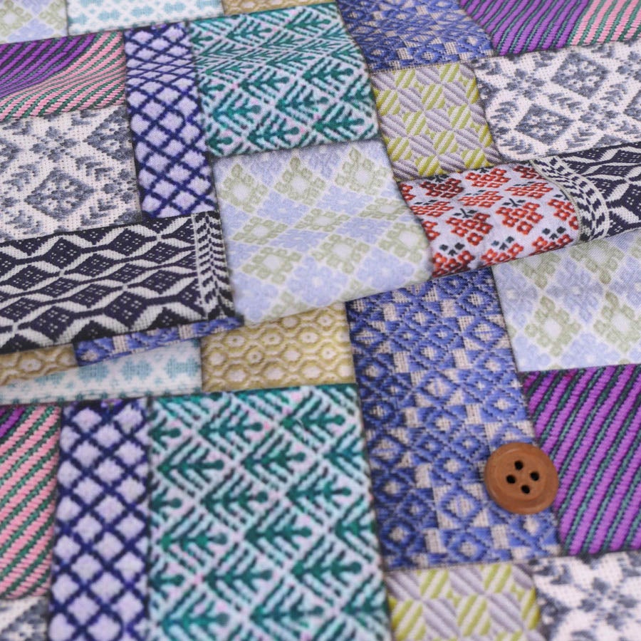 コットン生地 こぎん刺し風パッチワーク柄 10cm単位 切り売り