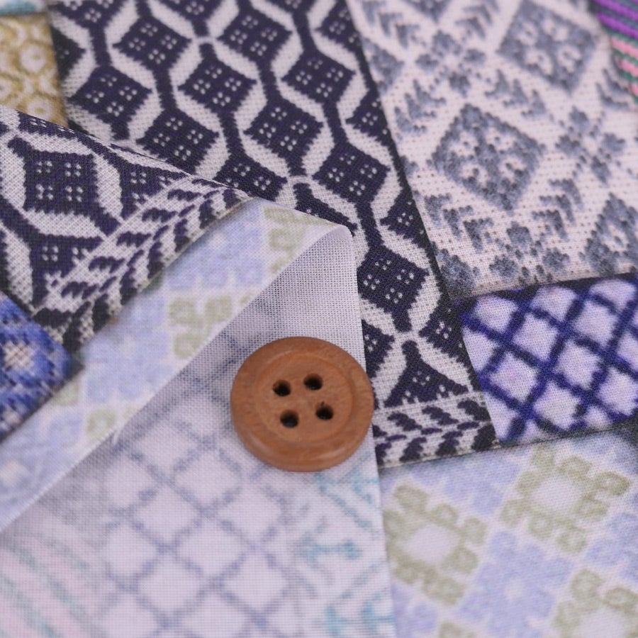 コットン生地 こぎん刺し風パッチワーク柄 10cm単位 切り売り