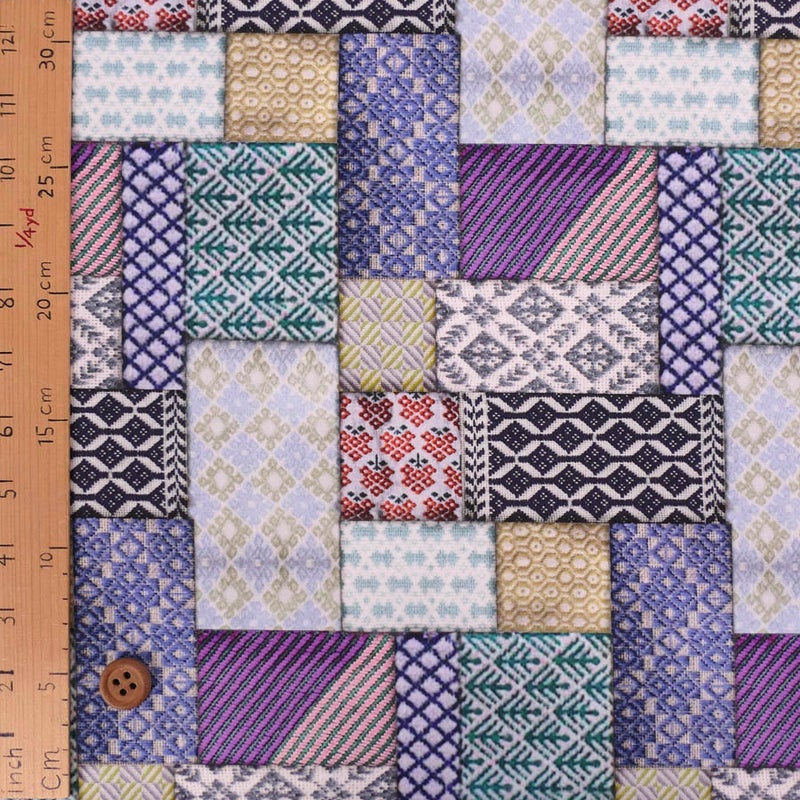 コットン生地 こぎん刺し風パッチワーク柄 10cm単位 切り売り