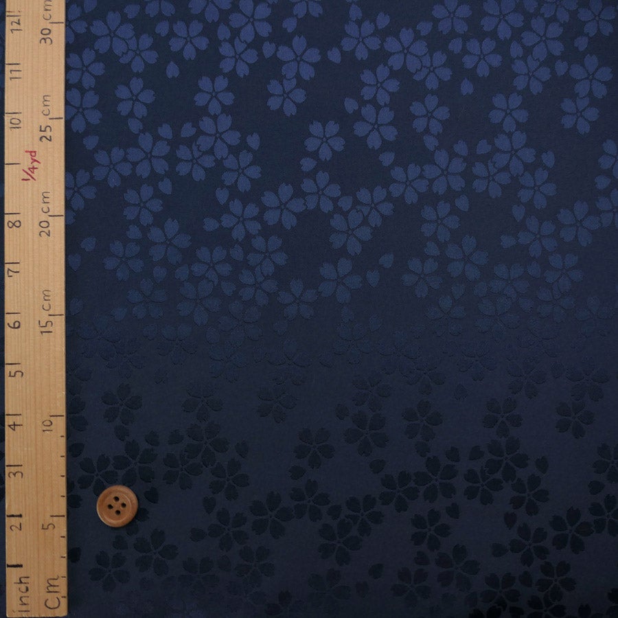 ポリエステル生地 W巾 サテンジャカード 桜模様(紺色) 10cm単位 切り売り