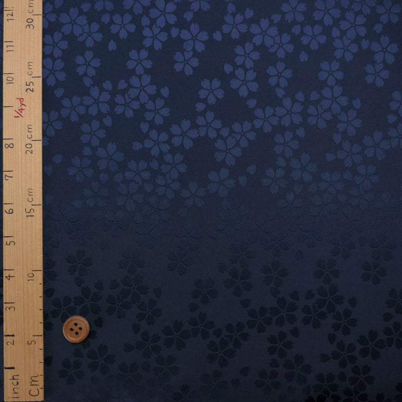 ポリエステル生地 W巾 サテンジャカード 桜模様(紺色) 10cm単位 切り売り