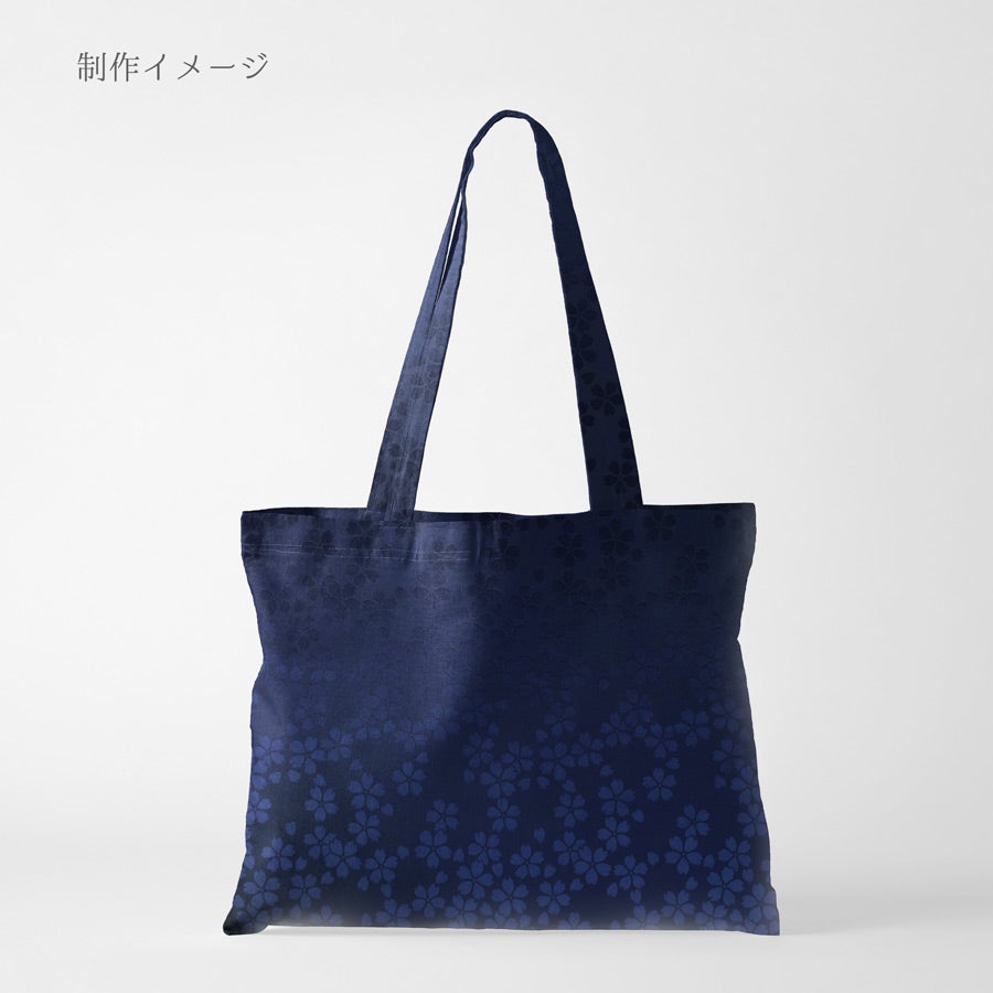 ポリエステル生地 W巾 サテンジャカード 桜模様(紺色) 10cm単位 切り売り