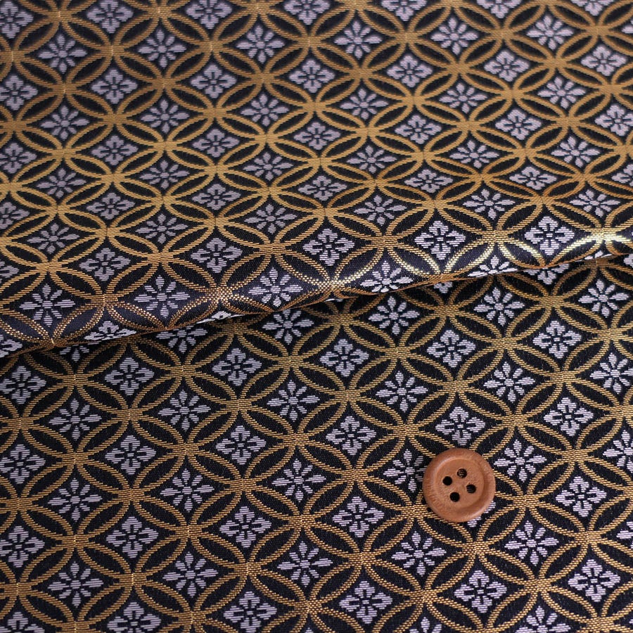 金襴生地(金らん) 花菱七宝つなぎ(黒) 10cm単位 切り売り